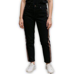 Anthropologie Black High Rise Straight Leg Embroidered Pants Size 8